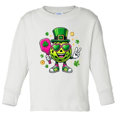 St. Patrick's Day Funny Lucky Pickleball Irish Shamrock Toddler Long Sleeve Shirt