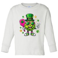 St. Patrick's Day Funny Lucky Pickleball Irish Shamrock Toddler Long Sleeve Shirt