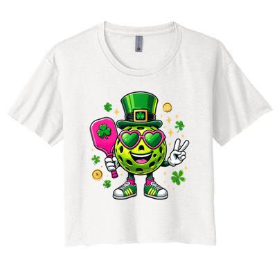 St. Patrick's Day Funny Lucky Pickleball Irish Shamrock Crop Top