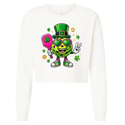 St. Patrick's Day Funny Lucky Pickleball Irish Shamrock Cropped Pullover Crew