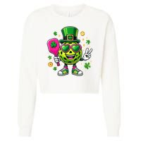 St. Patrick's Day Funny Lucky Pickleball Irish Shamrock Cropped Pullover Crew