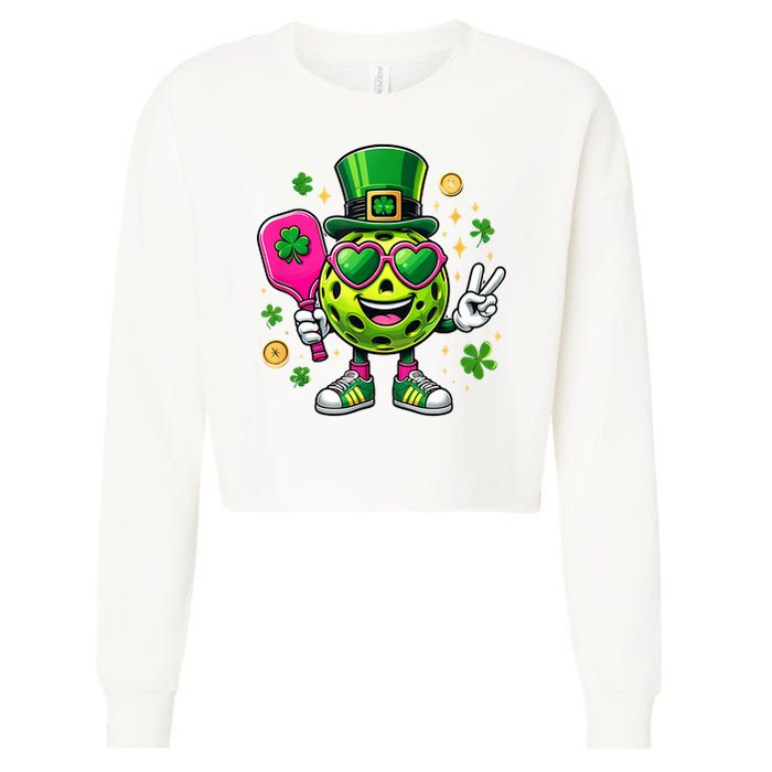 St. Patrick's Day Funny Lucky Pickleball Irish Shamrock Cropped Pullover Crew