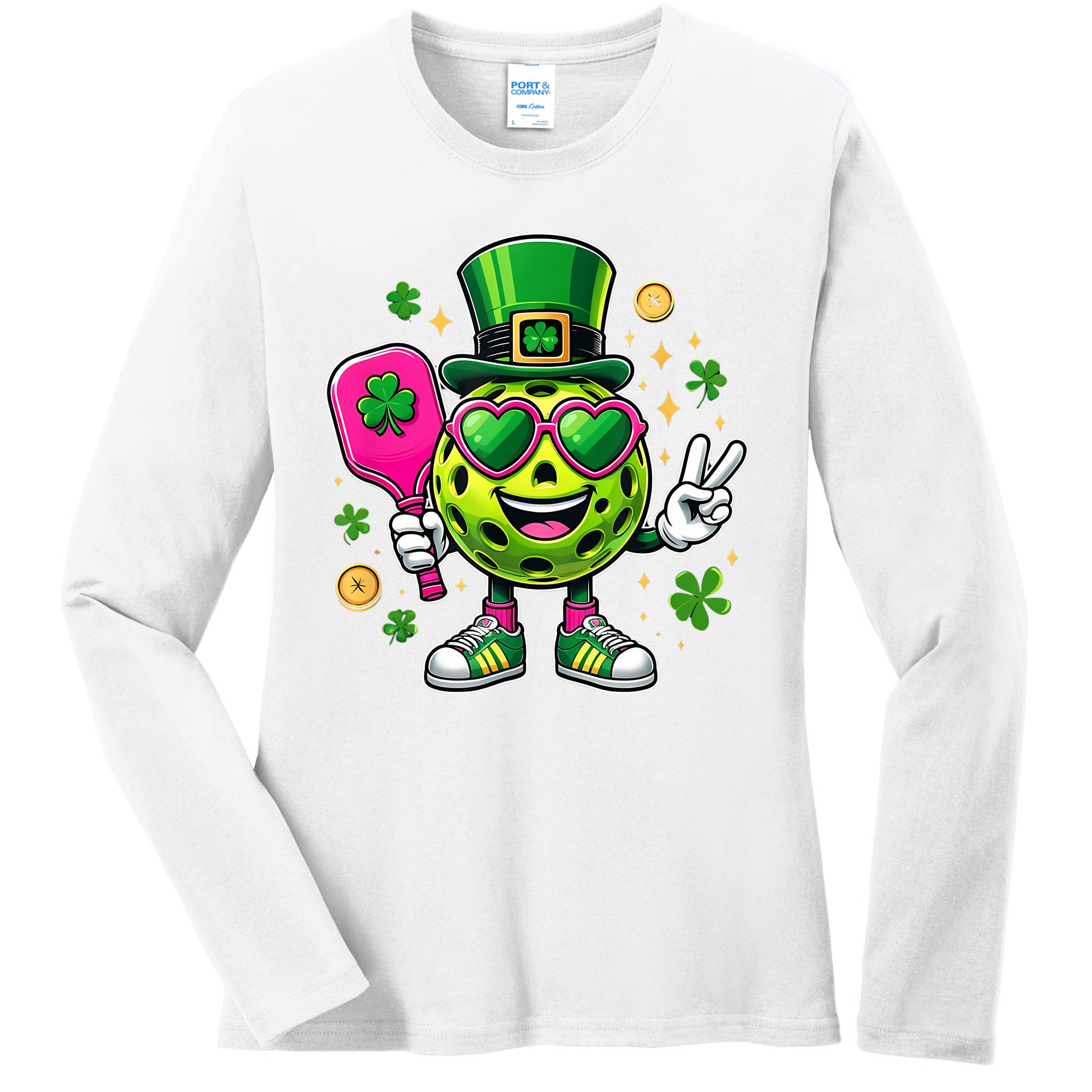 St. Patrick's Day Funny Lucky Pickleball Irish Shamrock Ladies Long Sleeve Shirt