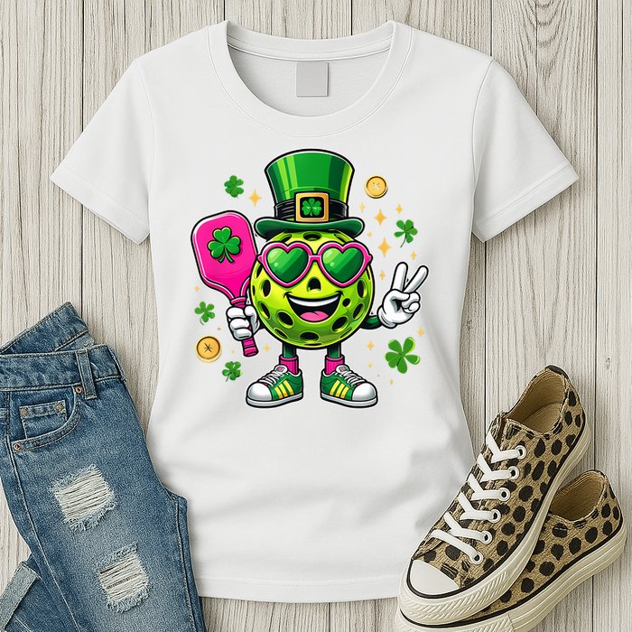 St. Patrick's Day Funny Lucky Pickleball Irish Shamrock Womens T-Shirt
