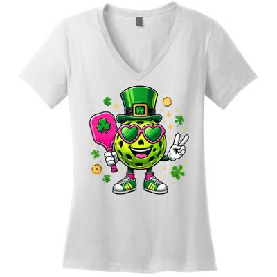 St. Patrick's Day Funny Lucky Pickleball Irish Shamrock Women's V-Neck T-Shirt