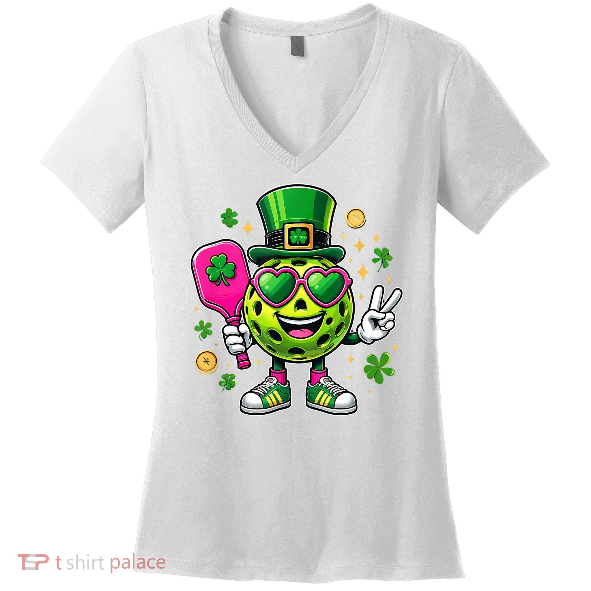 St. Patrick's Day Funny Lucky Pickleball Irish Shamrock Women's V-Neck T-Shirt
