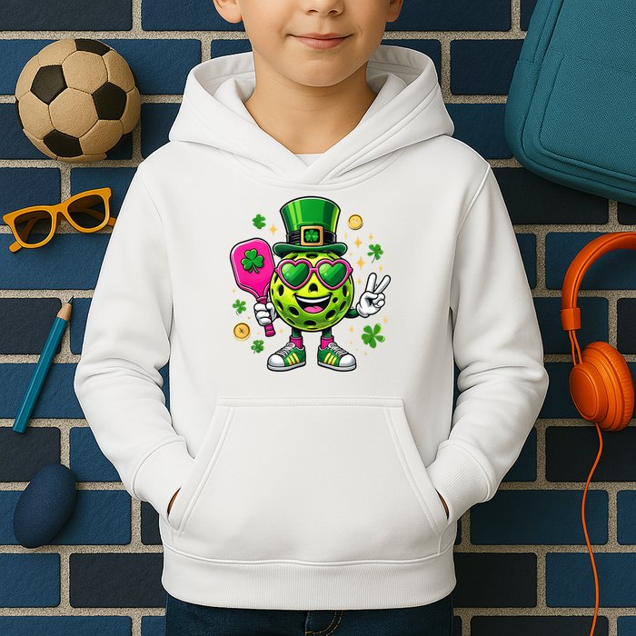 St. Patrick's Day Funny Lucky Pickleball Irish Shamrock Kids Hoodie