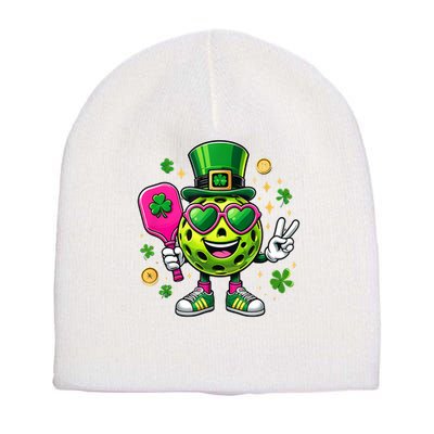 St. Patrick's Day Funny Lucky Pickleball Irish Shamrock Short Acrylic Beanie