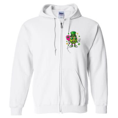 St. Patrick's Day Funny Lucky Pickleball Irish Shamrock Full Zip Hoodie