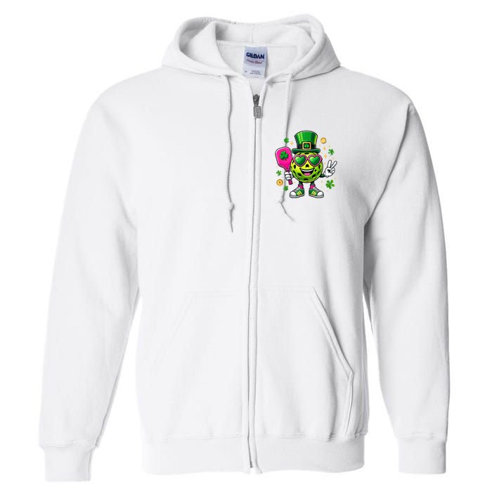 St. Patrick's Day Funny Lucky Pickleball Irish Shamrock Full Zip Hoodie