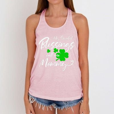 St Patricks Day My Greatest Blessings Call Me Mommy Love Women's Knotted Racerback Tank