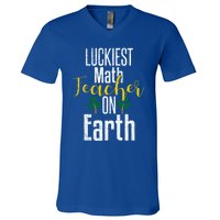 St Patricks Day Funny Gift Math Teacher Lucky Grunge V-Neck T-Shirt