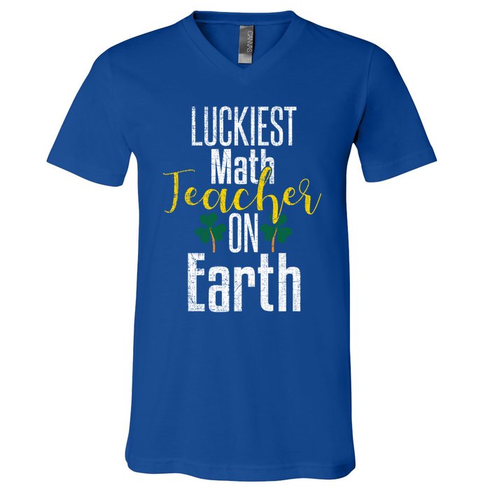 St Patricks Day Funny Gift Math Teacher Lucky Grunge V-Neck T-Shirt