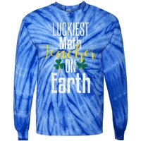 St Patricks Day Funny Gift Math Teacher Lucky Grunge Tie-Dye Long Sleeve Shirt