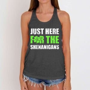 St Patricks Day Just Here For The Shenanigans Women's Knotted Racerback Tank