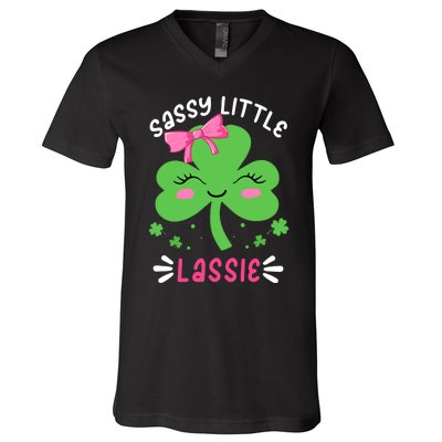 St Patricks Day Sassy Little Lassie Funny V-Neck T-Shirt