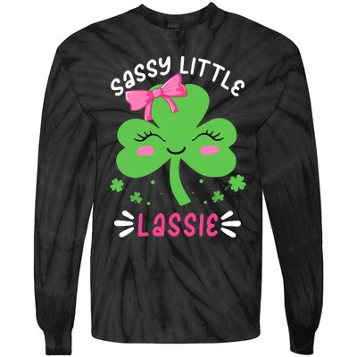 St Patricks Day Sassy Little Lassie Funny Tie-Dye Long Sleeve Shirt