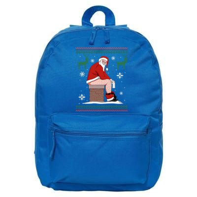 Santa Pooping Down The Chimney Ugly Sweater Christmas Funny Gift 16 in Basic Backpack