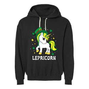 St Patricks Day Unicorn Lepricorn Garment-Dyed Fleece Hoodie