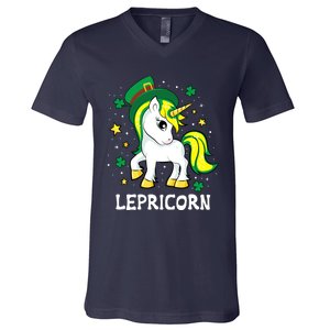 St Patricks Day Unicorn Lepricorn V-Neck T-Shirt