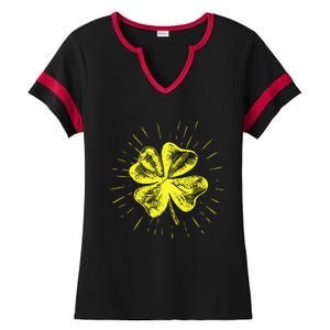 St. Patrick's Day Lucky Yellow Clover Shamrock Ladies Halftime Notch Neck Tee