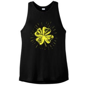 St. Patrick's Day Lucky Yellow Clover Shamrock Ladies PosiCharge Tri-Blend Wicking Tank