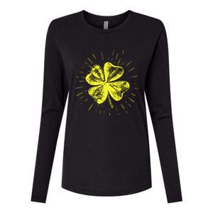 St. Patrick's Day Lucky Yellow Clover Shamrock Womens Cotton Relaxed Long Sleeve T-Shirt