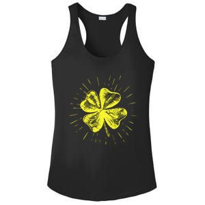 St. Patrick's Day Lucky Yellow Clover Shamrock Ladies PosiCharge Competitor Racerback Tank