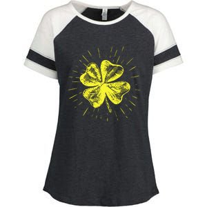 St. Patrick's Day Lucky Yellow Clover Shamrock Enza Ladies Jersey Colorblock Tee