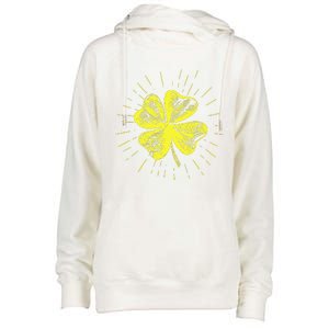 St. Patrick's Day Lucky Yellow Clover Shamrock Womens Funnel Neck Pullover Hood