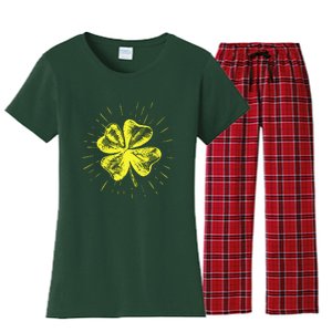 St. Patrick's Day Lucky Yellow Clover Shamrock Women's Flannel Pajama Set