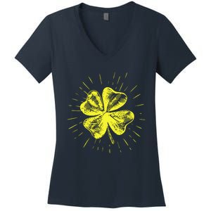 St. Patrick's Day Lucky Yellow Clover Shamrock Women's V-Neck T-Shirt