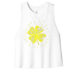 St. Patrick's Day Lucky Yellow Clover Shamrock Women's Racerback Cropped Tank