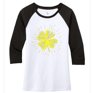 St. Patrick's Day Lucky Yellow Clover Shamrock Women's Tri-Blend 3/4-Sleeve Raglan Shirt