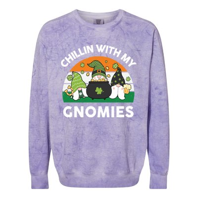 St Patricks Day Gift Chillin With My Gnomies Cool Gift Colorblast Crewneck Sweatshirt