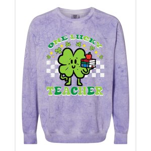 St Patrick Day Shamrock One Lucky Teacher Retro Saint Pattys Colorblast Crewneck Sweatshirt