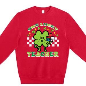 St Patrick Day Shamrock One Lucky Teacher Retro Saint Pattys Premium Crewneck Sweatshirt