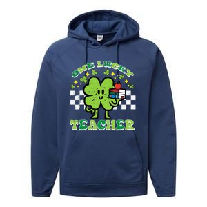 St Patrick Day Shamrock One Lucky Teacher Retro Saint Pattys Performance Fleece Hoodie