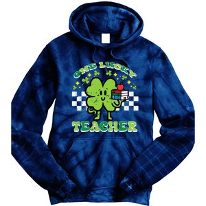 St Patrick Day Shamrock One Lucky Teacher Retro Saint Pattys Tie Dye Hoodie