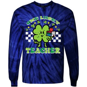 St Patrick Day Shamrock One Lucky Teacher Retro Saint Pattys Tie-Dye Long Sleeve Shirt