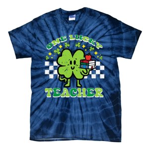 St Patrick Day Shamrock One Lucky Teacher Retro Saint Pattys Tie-Dye T-Shirt