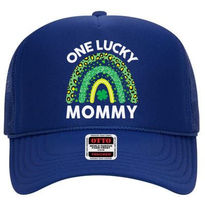 St Patricks Day Outfit Women Leopard Rainbow One Lucky Mommy High Crown Mesh Back Trucker Hat