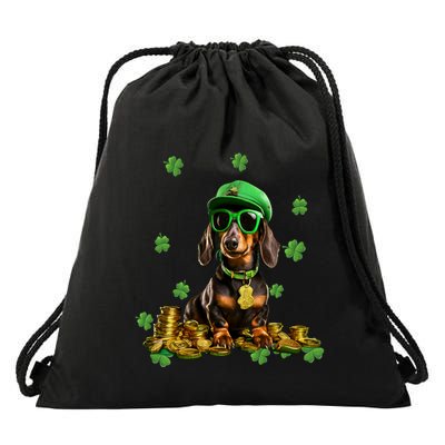 St Patricks Day Dabbing Dachshund St Paddy Family Matching Gift Drawstring Bag