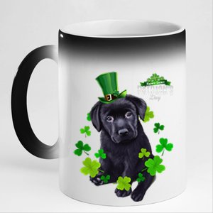 St Patrick's Day Irish Saint Patrick Shamrock Labrador Puppy 11oz Black Color Changing Mug