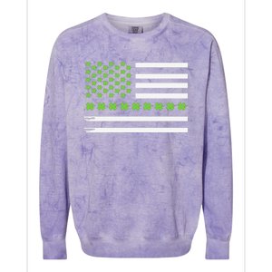 St PatrickS Day Distressed American Flag Shamrock Colorblast Crewneck Sweatshirt