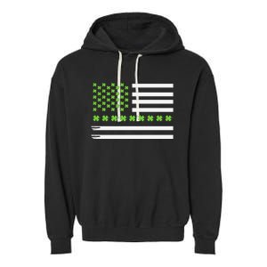 St PatrickS Day Distressed American Flag Shamrock Garment-Dyed Fleece Hoodie