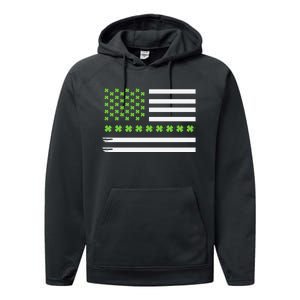 St PatrickS Day Distressed American Flag Shamrock Performance Fleece Hoodie