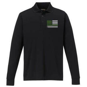 St PatrickS Day Distressed American Flag Shamrock Performance Long Sleeve Polo