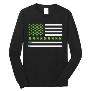 St PatrickS Day Distressed American Flag Shamrock Long Sleeve Shirt