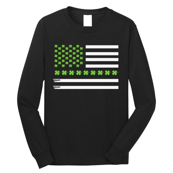 St PatrickS Day Distressed American Flag Shamrock Long Sleeve Shirt